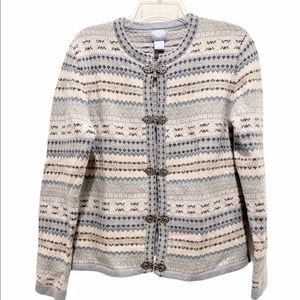 Vintage Frost Lambs Wool Fair Isle Metal Clasp Cardigan Sz M